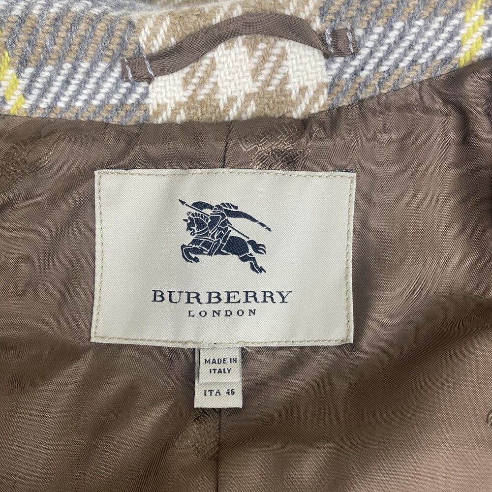 Burberry London Trench Coat Womens 46 Plaid Wool Double Breasted Made in Italy - Picture 13 of 16